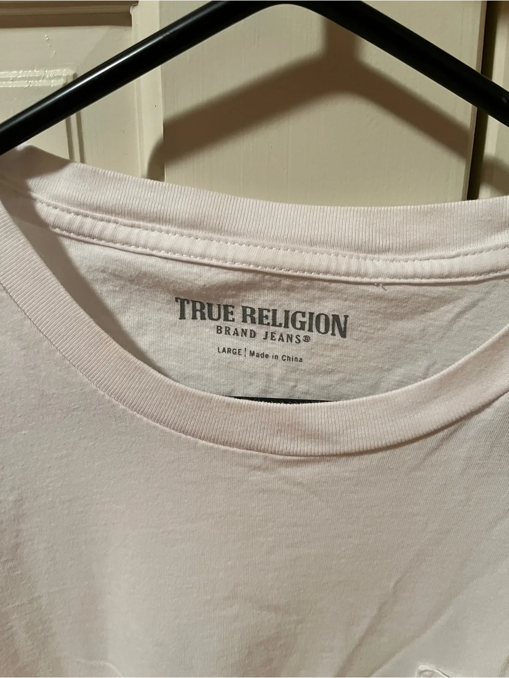 True Religion White Short-Sleeve Pocket Tee with Maroon Graphic